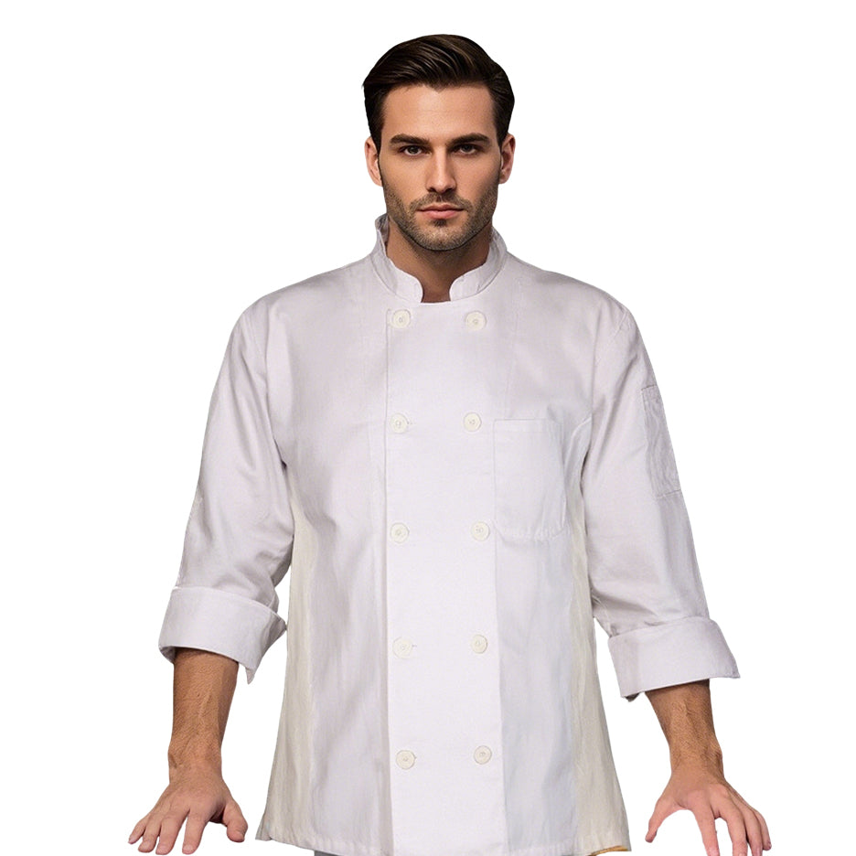 Men's Professional Long Sleeve Chef Jacket High Density Polyester with Stain Resistant Finish Urban Kitchen Utility Hygienic Design Engineered for Culinary Precision