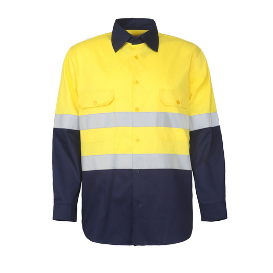 High Visibility Contrast Reflective Shirt Slim Fit Cotton Workwear Safety Style Material